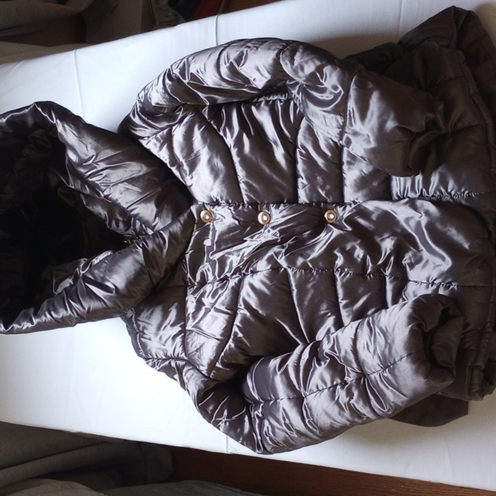 BCX Girl Girl Size 10-12 Metallic Silver Puffy Coat with Hood